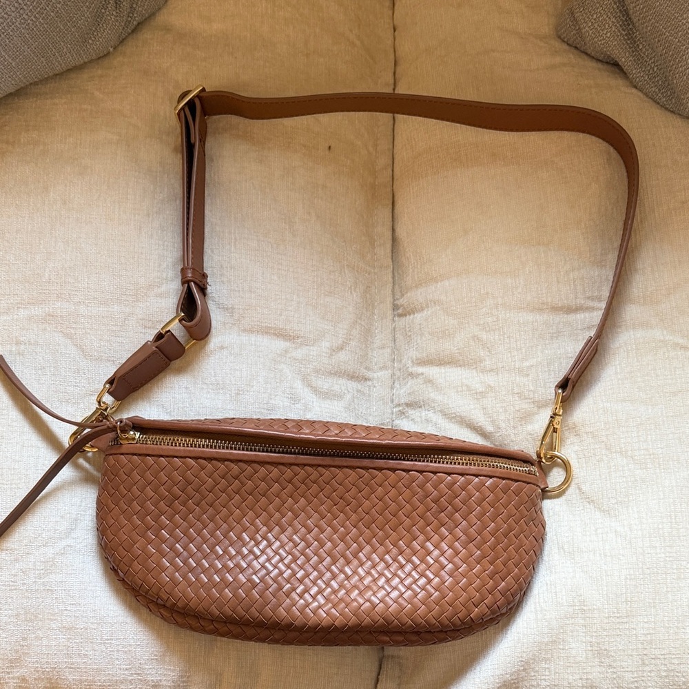 Quince Woven Italian Leather Crossbody Belt Bag - Brown